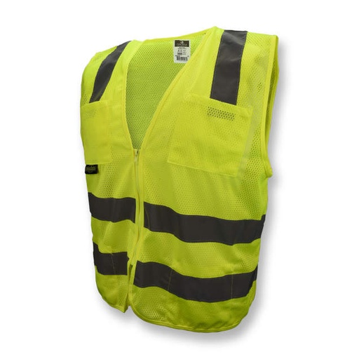 [SV8GM2X] Vest 2" Tape • 2 Horizontal Tapes • Zipper Closure • Inside and Outside Pockets • ANSI/ISEA 107 Type R Class 2 Hi-Vis Green - Size 2X