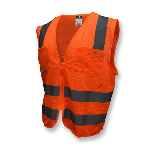 [SV8OM5X] Vest 2" Tape • 2 Horizontal Tapes • Zipper Closure • Inside and Outside Pockets • ANSI/ISEA 107 Type R Class 2 Hi-Vis Orange - Size 5X