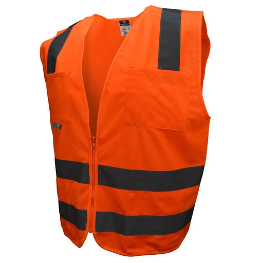 [SV8OS5X] Vest 2" Tape • 2 Horizontal Tapes • Zipper Closure • Inside and Outside Pockets • ANSI/ISEA 107 TYPE R CLASS 2 Hi-Vis Orange - Size 5X