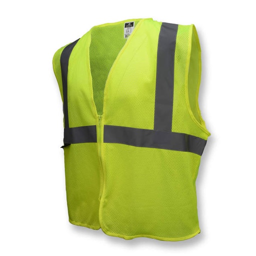 [SVE1-2ZGM-2X/3X] Vest 2" Tape • 1 Horizontal Tape • Zipper Closure • ANSI/ISEA 107 Type R Class 2 Hi-Vis Green - Size 2X/3X