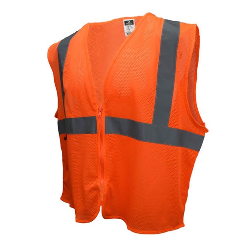 [SVE1-2ZOM-L/XL] Vest 2" Tape • 1 Horizontal Tape • Zipper Closure • ANSI/ISEA 107 Type R Class 2 Hi-Vis Orange - Size L/XL