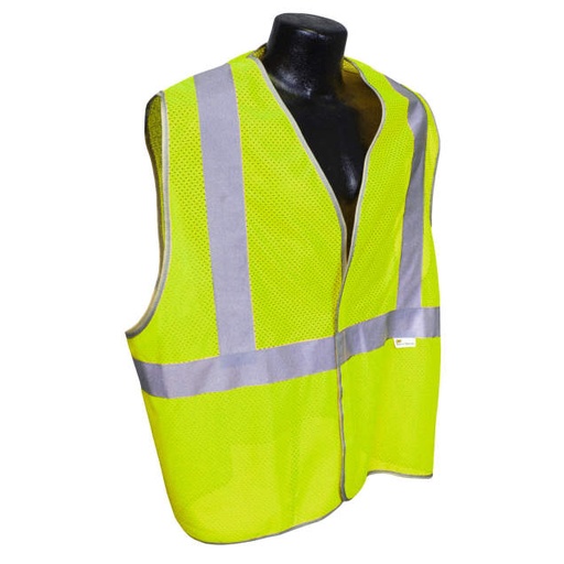 [LHV-5ANSI-PC-XL] Vest Lightweight Polyester Knitted Mesh, 3M™ 2" Silver Reflective, Hook & Loop Closure, Silver Trim, ANSI/ISEA 107 Type R Class 2 Hi-Vis Green - Size XL