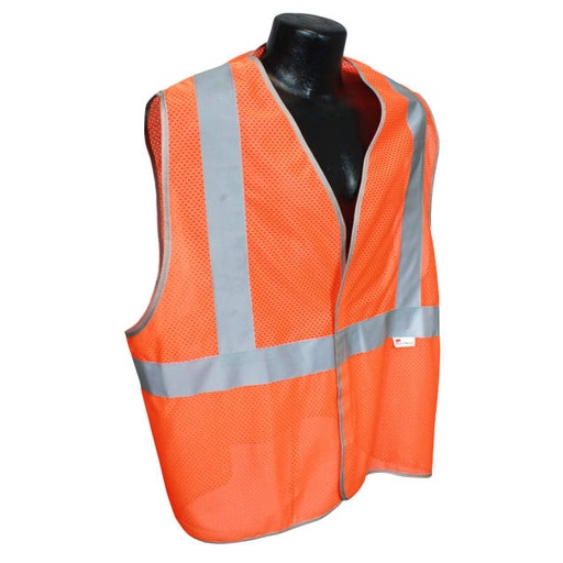 [HV-5ANSI-PC-XL] Vest Lightweight Polyester Knitted Mesh, 3M™ 2" Silver Reflective, Hook & Loop Closure, Silver Trim, ANSI/ISEA 107 Type R Class 2 Hi-Vis Orange - Size XL