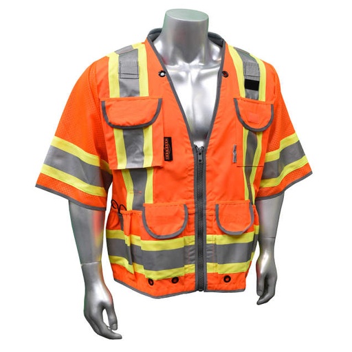 [SV55-3ZOD-M] Vest Reflective Trim Edging • 2" Tape with Contrasting Trim • Zipper Closure • Flap Covered Pockets • ANSI/ISEA 107 Type R Class 3 Hi-Vis Orange - Size M