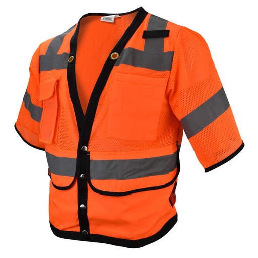 [SV59-3ZOD-2X] Vest Chrome Snaps • Neck Grommets • Mesh Vest, Solid Pockets • Back Plan Pocket • Inner & Outer Pockets • ANSI/ISEA 107 Type R Class 3 Hi-Vis Orange - Size 2X