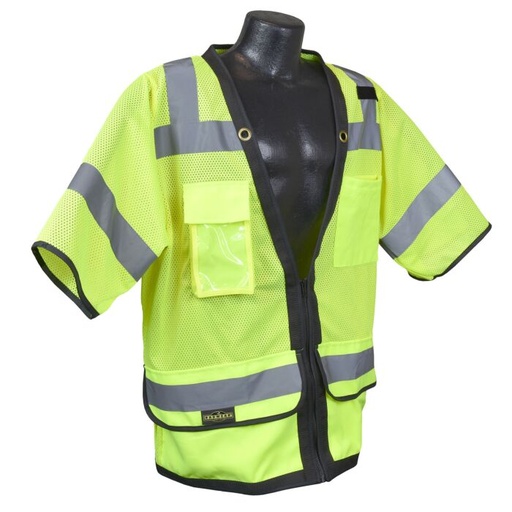 [SV59Z-3ZGD-2X] Zipper Closure • Neck Grommets • Mesh Vest, Solid Pockets • Back Plan Pocket • Inner & Outer Pockets • ANSI/ISEA 107 Type R Class 3 Hi-Vis Green - Size 2X