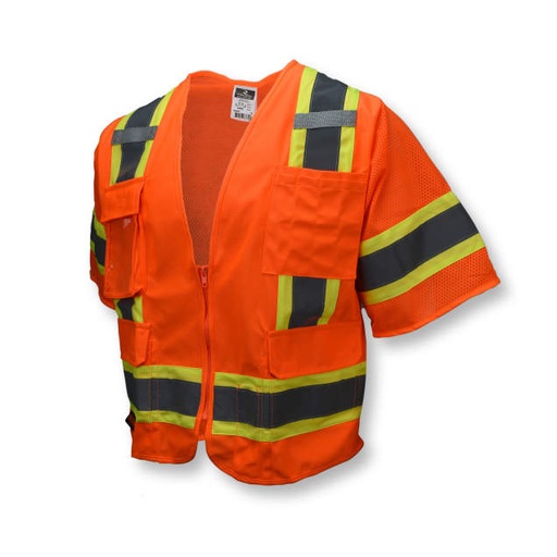 [SV63OXL] Vest 2" Tape • Contrasting Trim Detail • Zipper Closure • Solid Front • Inside & Outside Pockets • ANSI/ISEA 107 Type R Class 3 Hi-Vis Orange - Size XL