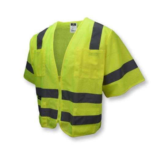 [SV83GML] Vest 2" Tape • 2 Horizontal Tapes • Zipper Closure • 2 Upper & 2 Lower Pockets • ANSI/ISEA 107 Type R Class 3 Hi-Vis Green - Size L