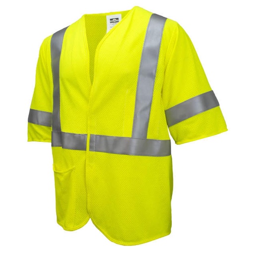 [SV97-M3VGMFR-XL] Vest ASTM F1506 modacrylic FR • Hook & loop • 3M™ Scotchlite FR tape 8935 • 1 horiz tape • Arc 5.1 Cal • ANSI/ISEA 107 Class 3 Green Mesh FR - XLarge