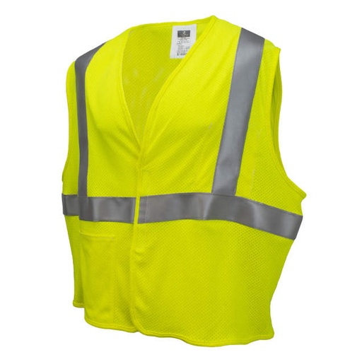 [SV97-M3VGMFR-2X] Vest ASTM F1506 modacrylic FR • Hook & loop • 3M™ Scotchlite FR tape 8935 • 1 horiz tape • Arc 5.1 Cal • ANSI/ISEA 107 Class 3 Green Mesh FR - 2 XLarge