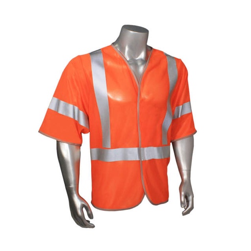 [HV-6ANSI-C3-2XL] Vest Lightweight Micro Mesh • Short Sleeves • 2" 3M™ Reflective Stripes • Hook & Loop Closure • Silver Trim • ANSI/ISEA 107 Type R Class 3 Hi-Vis Orange - Size 2XL