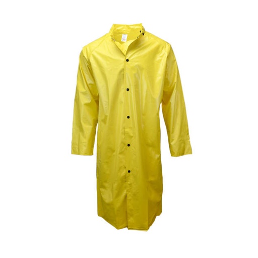 [35001-31-1-YEL-S] Ribbed PVC on Polyester • Coat is Minimum of 48” Long • Non-Conductive Snap Front Closure with Storm Flap Safety Yellow - Size S