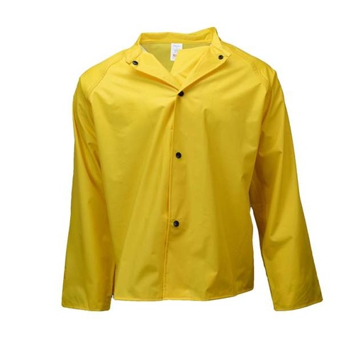 [77001-01-1-YEL-M] Jacket is Minimum of 30” Long • Non-Conductive Snap Front Closure with Storm Flap • Stand-Up Collar with Snaps for Detachable Hood Safety Yellow - Size M