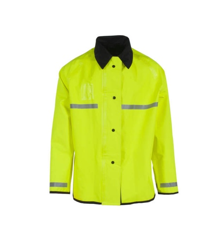 [UN011-03-1-LBK-2X] Jacket 32” Long Reversible Rain Jacket • Leaf Collar with Hood • 7/8” Silver 3M™ Scotchlite™ Reflective Film around Chest and Cuffs Hi-Vis Lime/Black - Size 2X