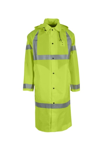 [UN485-33-1-HLI-M] Coat ANSI/ISEA Class 3 • 48” Long Coat • Leaf Collar with Hood • Raglan Shoulder Design • Storm Flap with Snap Closure Hi-Vis Lime - Size M