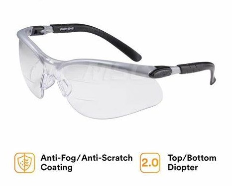 [7000127663] 11459-00000-20 - 3M™ BX™ Dual Reader Protective Eyewear 11459-00000-20, Clear Anti-Fog
Lens, Silver/Black Frame, +2.5 Top/Bottom Diopter, 20 ea/Case