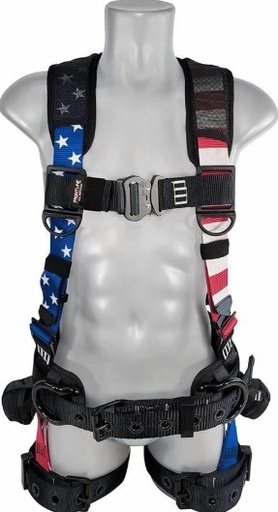 [110CTB-ML-AM] Combat™ Lite Construction Full Body Harness, 3 DRings, Tongue Buckle Leg Straps American Flag (M/L)