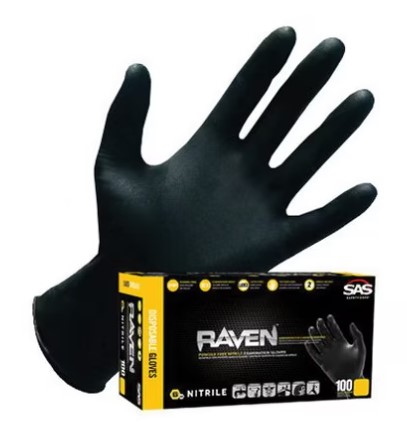 66516-66519 & 66520. Raven Black Nitrile disposable gloves - 100/box 10 box/case -