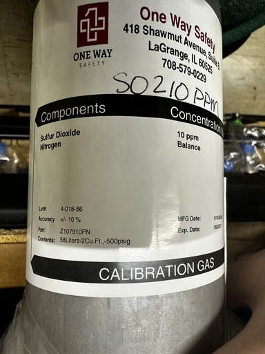 [CG-SO210PPM-58L] Cal Gas, SO2, 10ppm, 58L Balance N2 