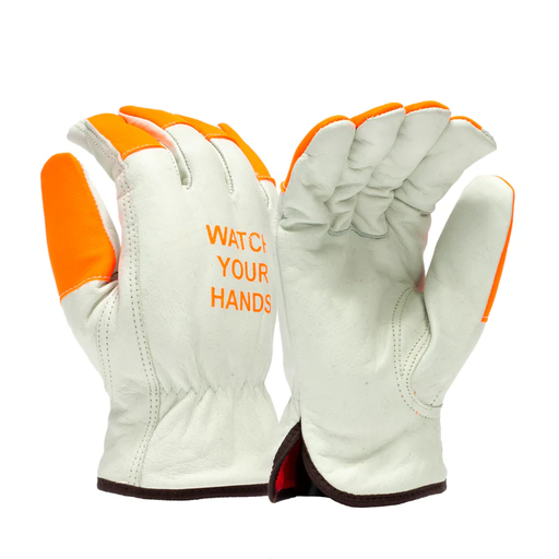 Watch Your Hands Gloves, WINTER Value Grain Cow Driver Fleece Lined Keystone w/ HiVis- (Dozen) 10dz/cs
