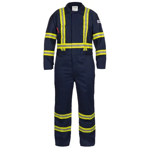 Coverall - For protection against flame - 9oz - 100% FR Cotton Coverall with Reflective Trim - Navy or Tan