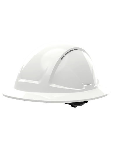 Radius™ Vented Full Brim Style White HDPE Hard Hat With Six-Point Ratchet Suspension